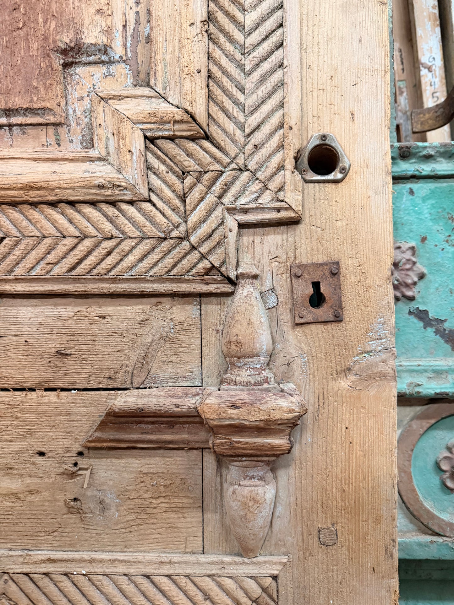 Antique French panel door with carvings (105x47) P133