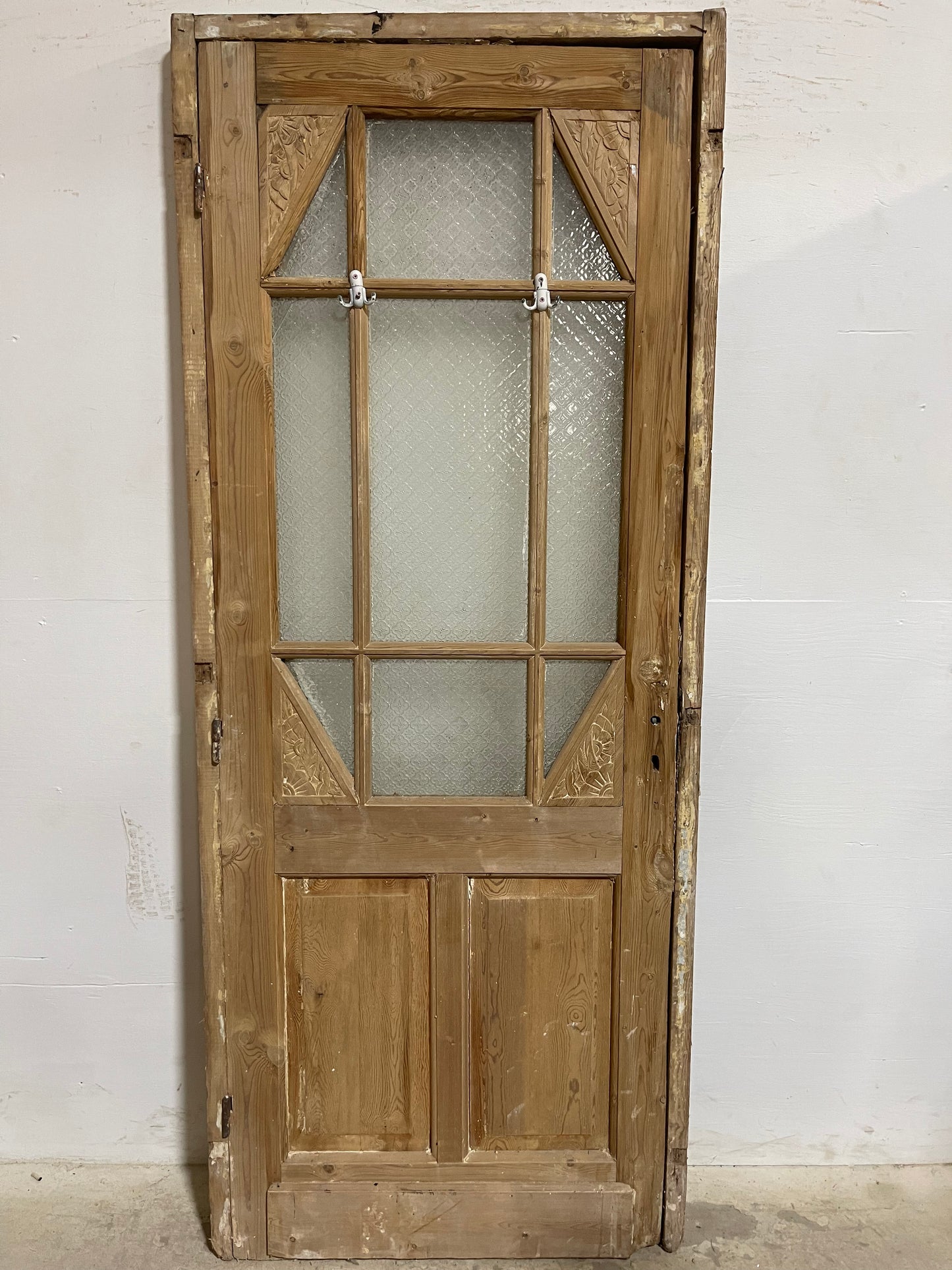 Antique  French Panel Door with Glass Framed  (86.5x35.25) J917