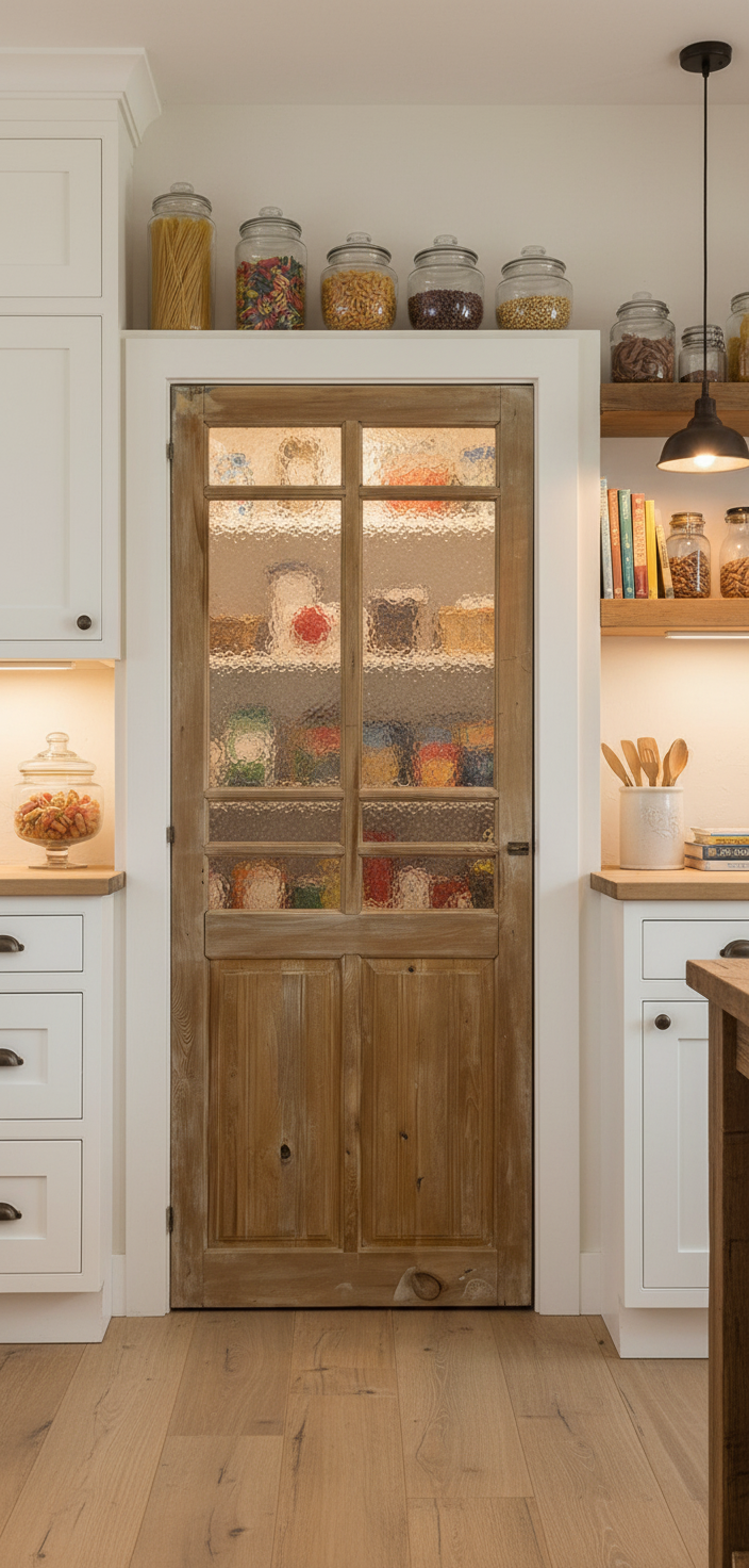 Antique French panel single door with glass (84x33) P193