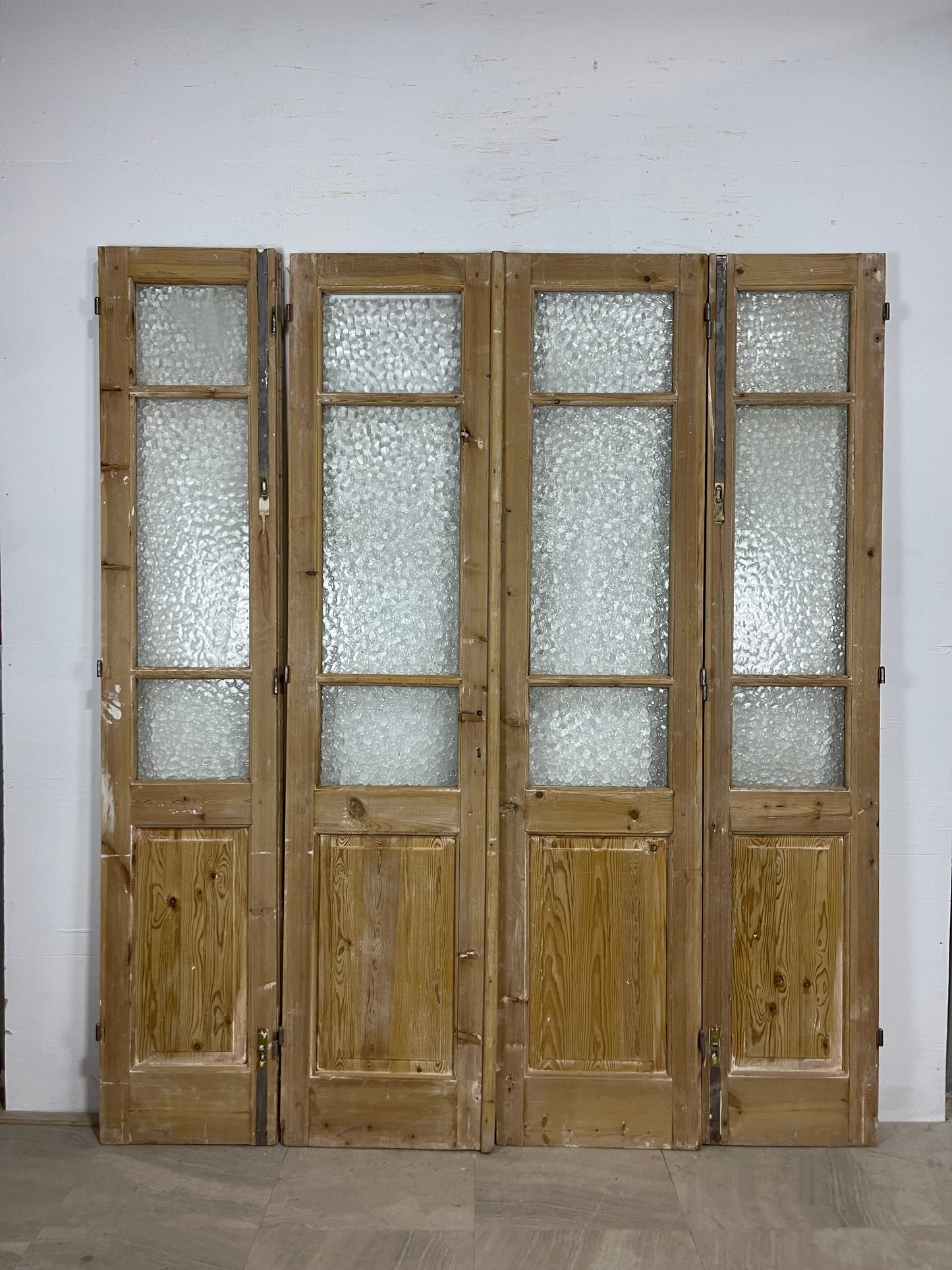 Antique French panel doors with Glass (87.25 x 75.5) O60 4 piece set