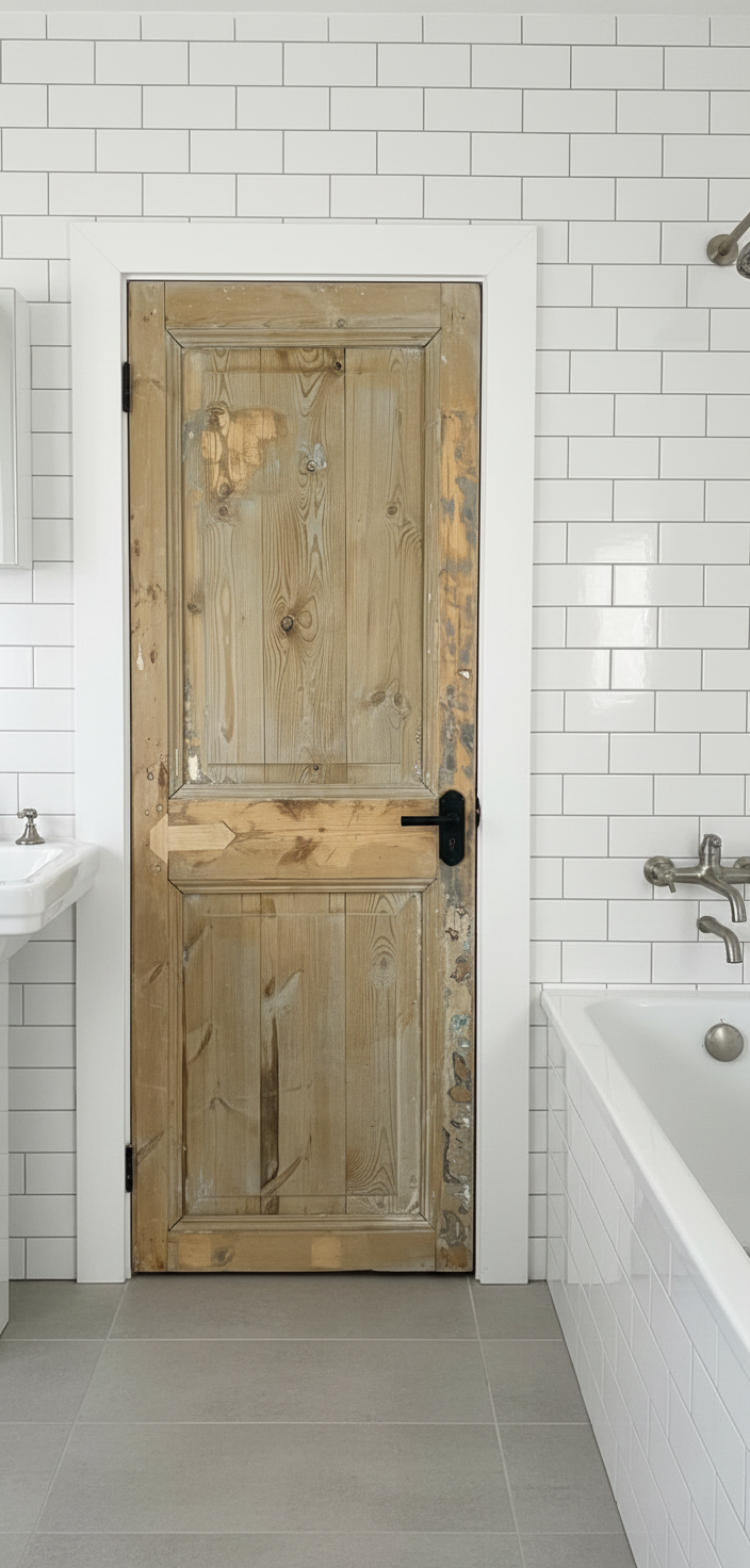 Antique French panel single door wood (77.5x27.5) P214