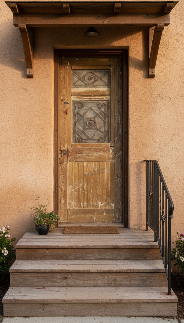 Antique French panel single door with Metal (87.5x32) P212