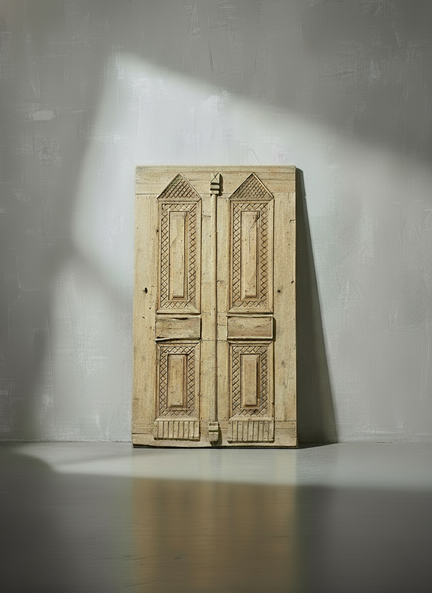 Antique French panel door with carvings (99x59) P131