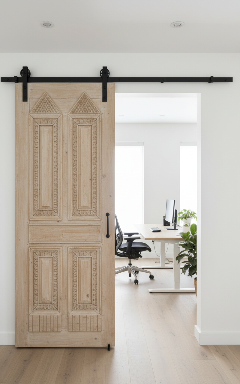 Antique French panel door with carvings (99x59) P131