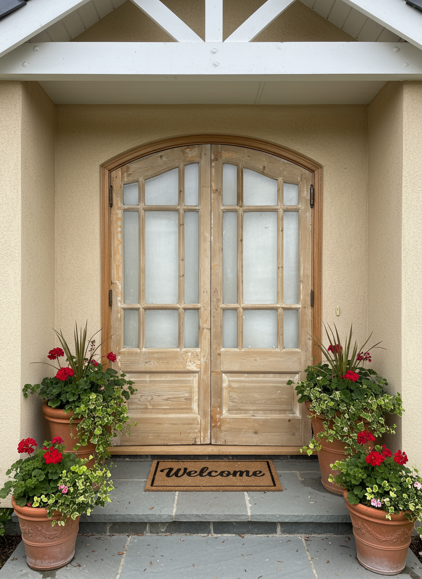 Antique French arched panel doors with Glass (82x55) P1