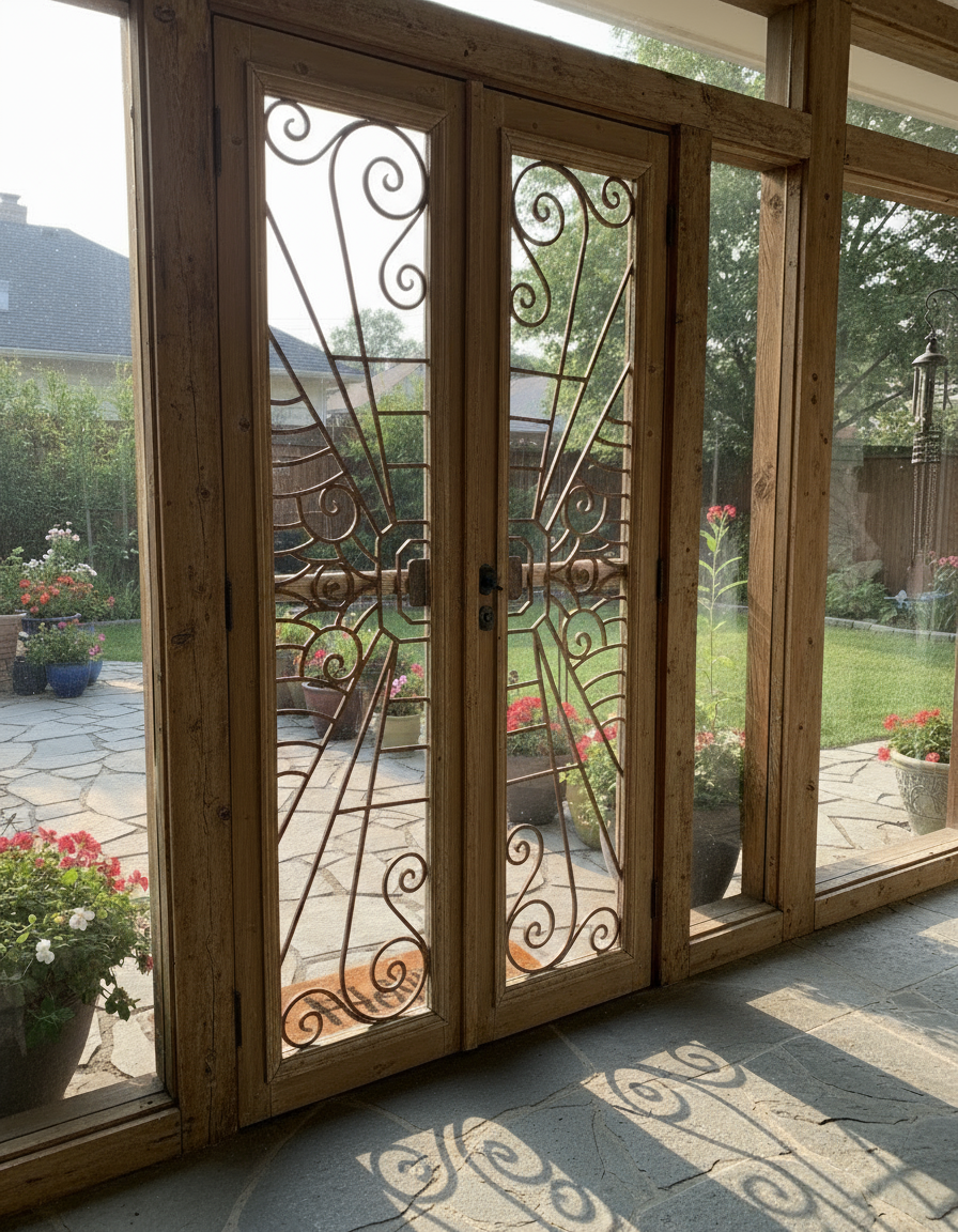 Antique French panel doors with Glass and metal (95 x 50) P2