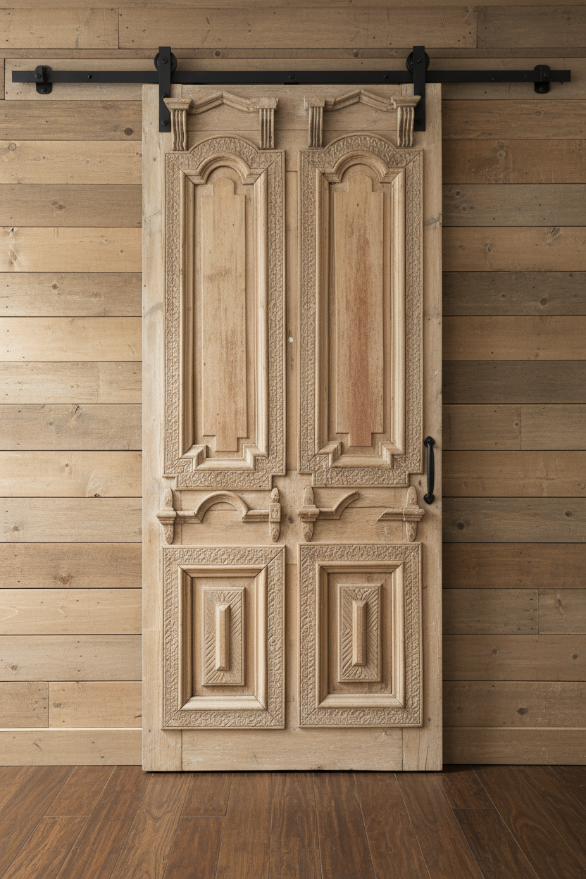 Antique French panel door with carvings (105x47) P133
