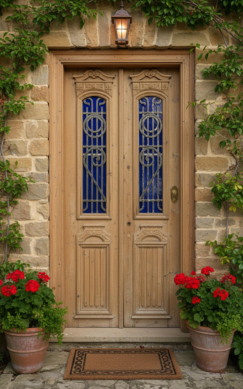 Antique French panel doors with Metal (89x40) P79