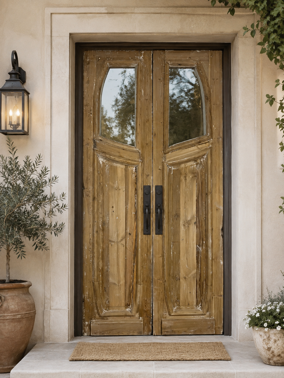Antique French panel door with Glass  (100.5 x 40)  O11