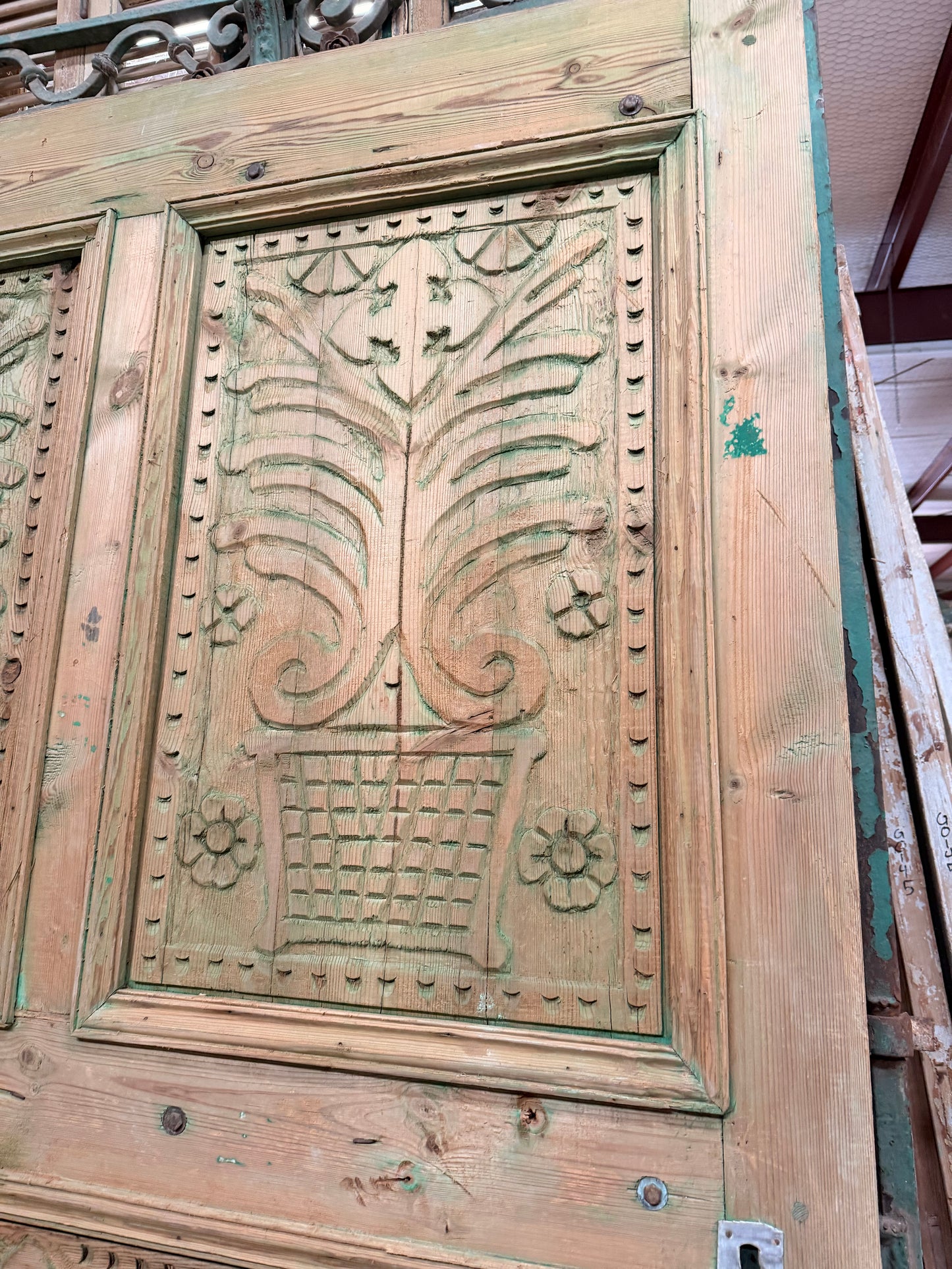Antique French panel door with carvings (101x63) P132