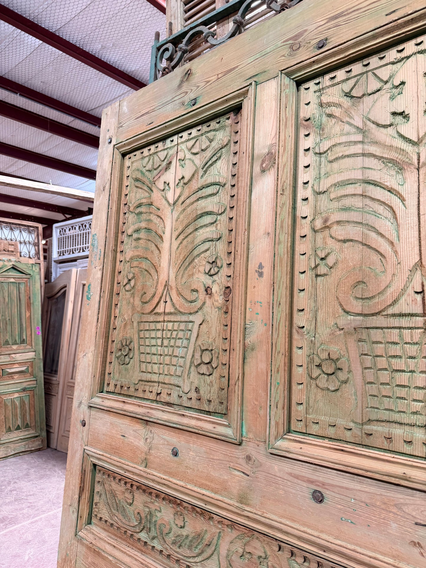 Antique French panel door with carvings (101x63) P132