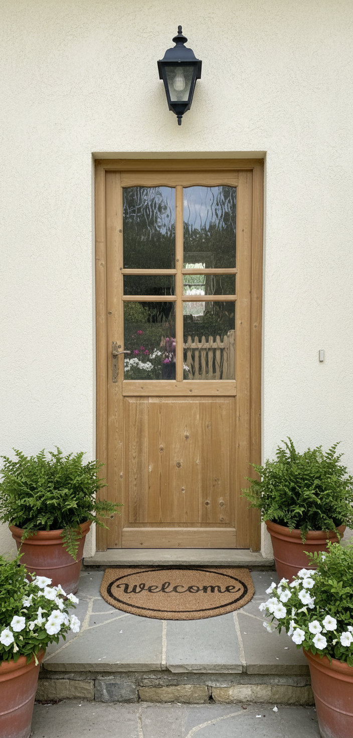 Antique French panel single door with glass (84x32.25) P203