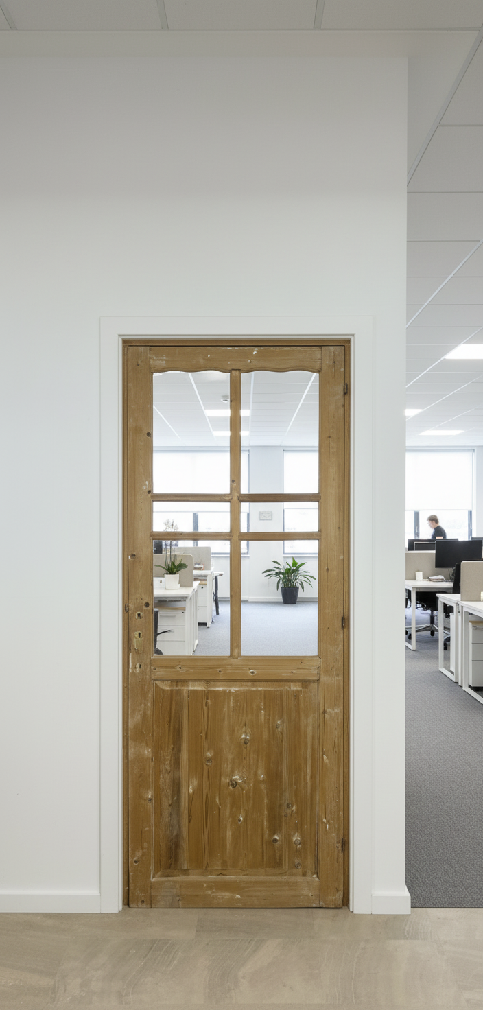 Antique French panel single door with glass (84x32.25) P203