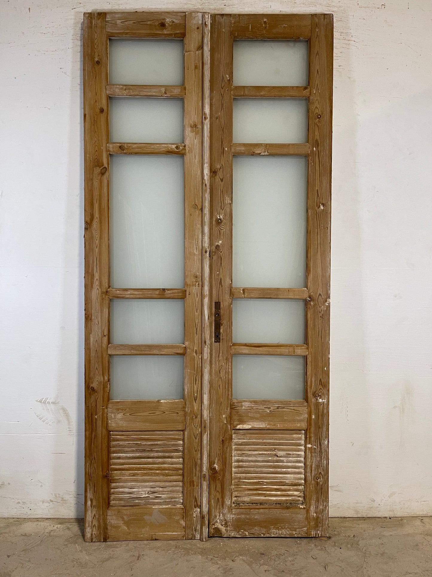 Antique French panel doors with glass (91.25x43.25) L181