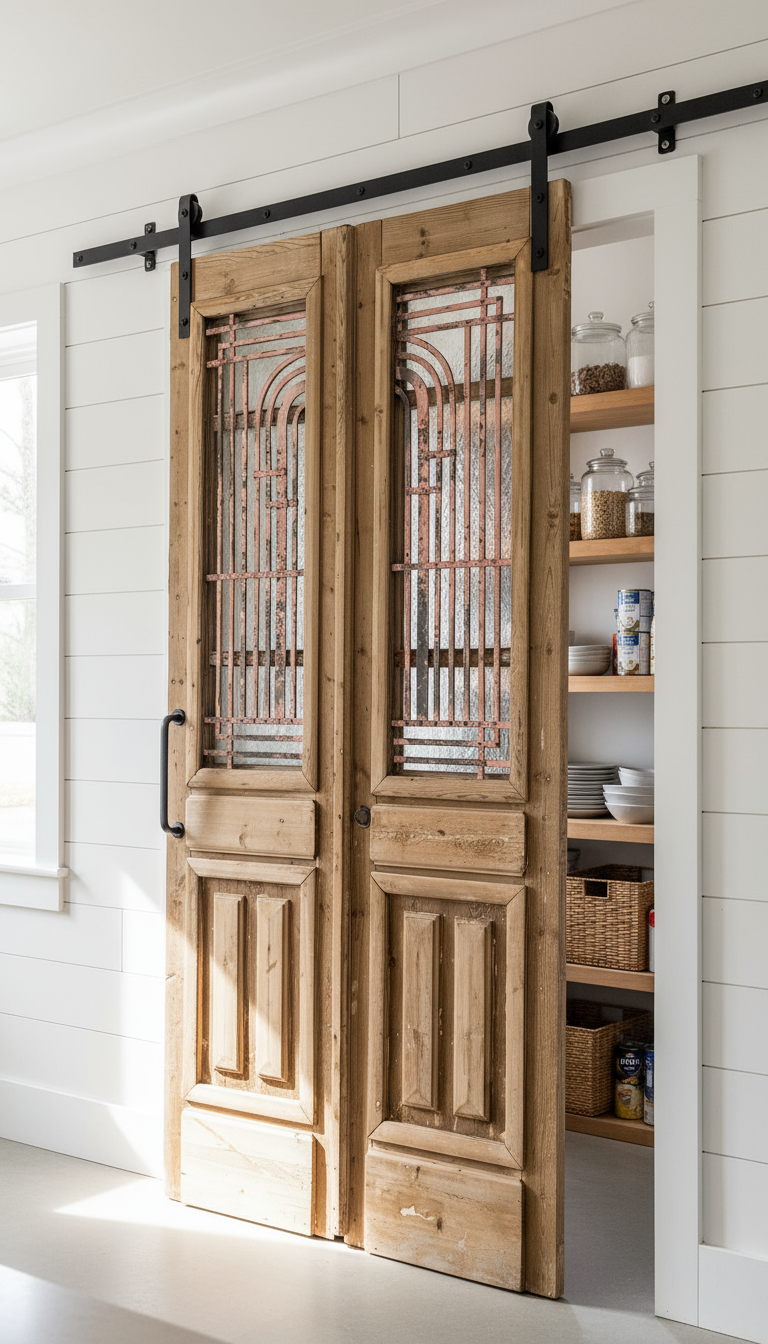 Antique French panel doors with Metal (99x45) P84