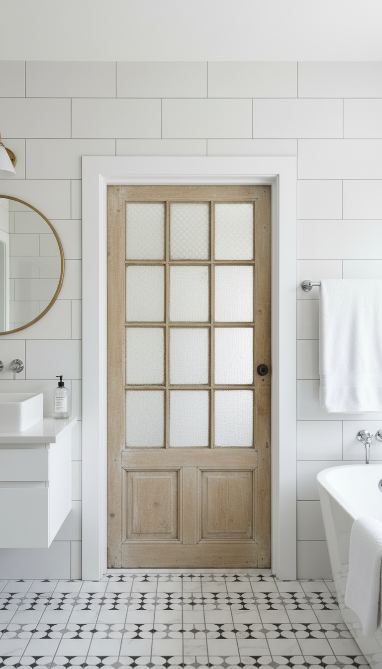 Antique French panel single door with glass (84x36) P208