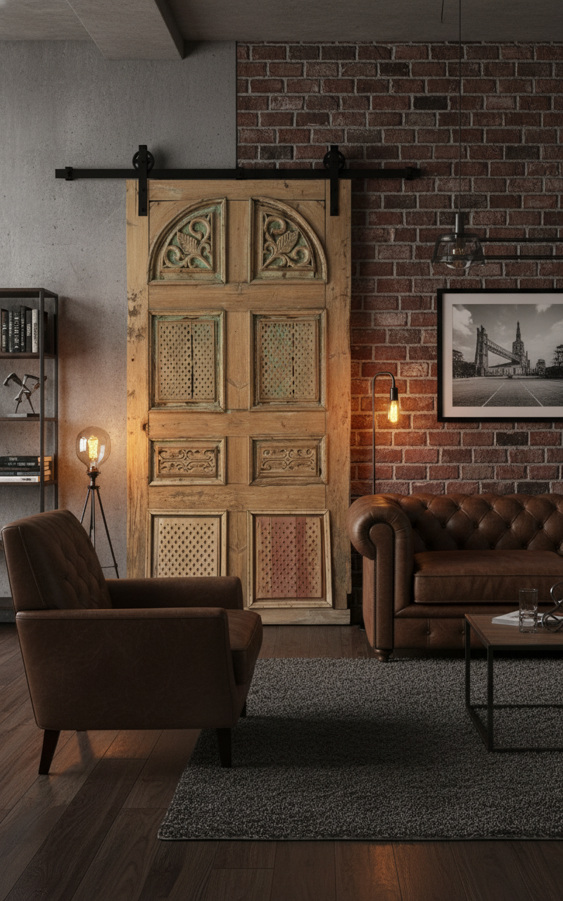 Antique French panel door with carvings (105x58) P130