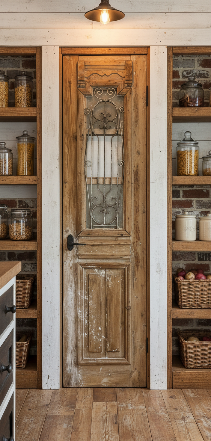 Antique French panel single door with Metal (92x23) P213