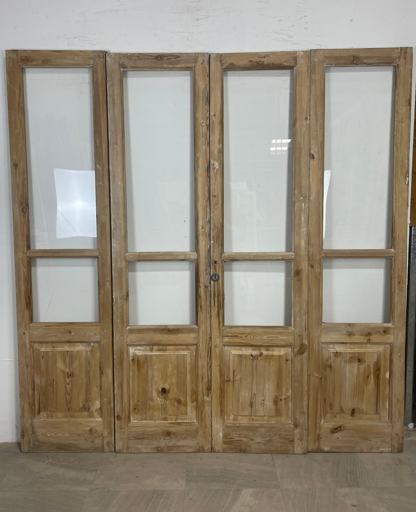 Antique French panel doors with Glass (84.5 x82)  4 Piece set O104