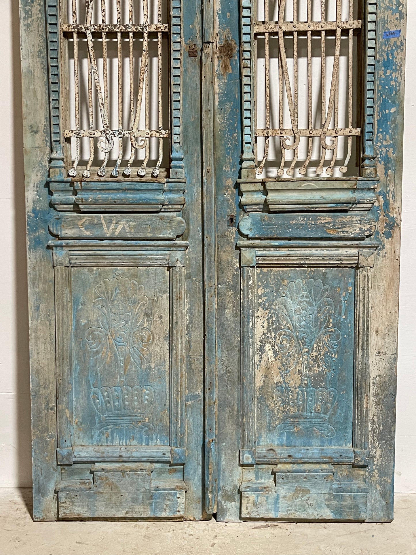 Antique French panel doors with metal (102.5x54.25) J105
