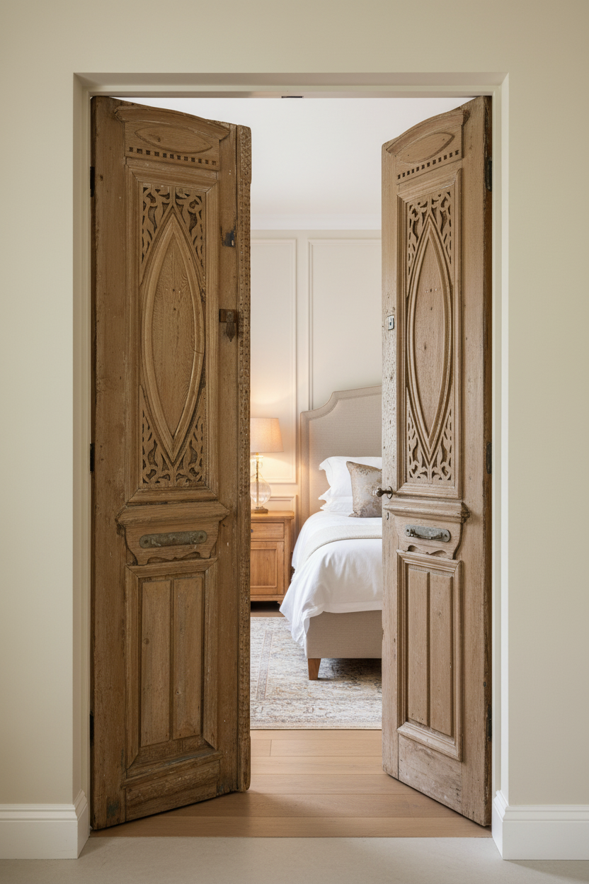 Antique  French Panel Doors with Carving  (96 x 42.5) N003