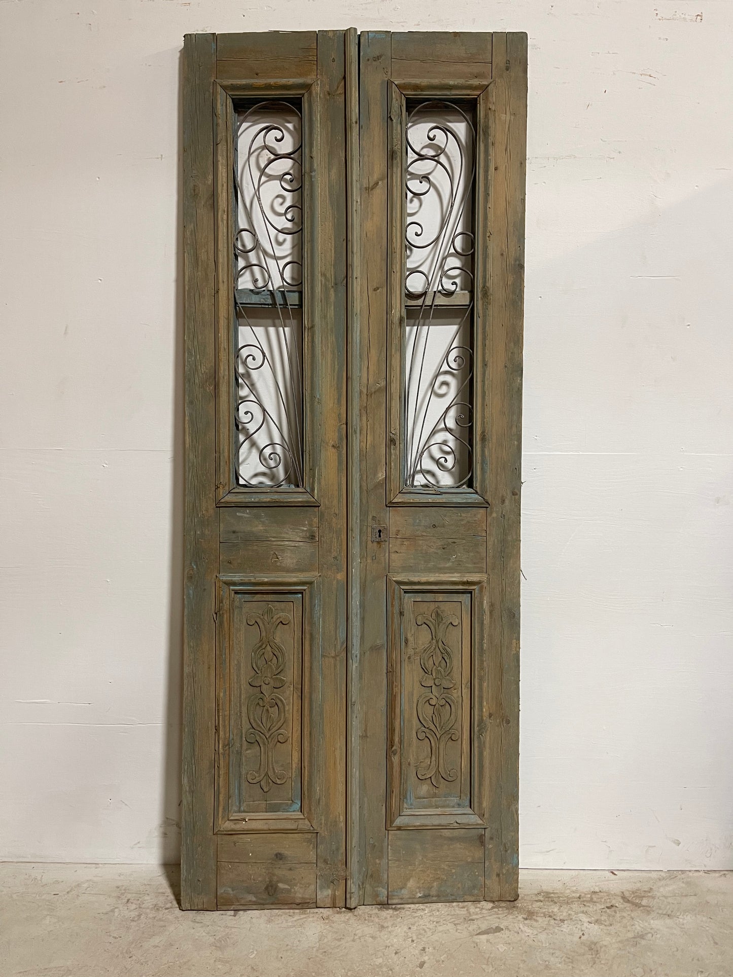 Antique French Panel Door with Metal (91.25x35.75) J110