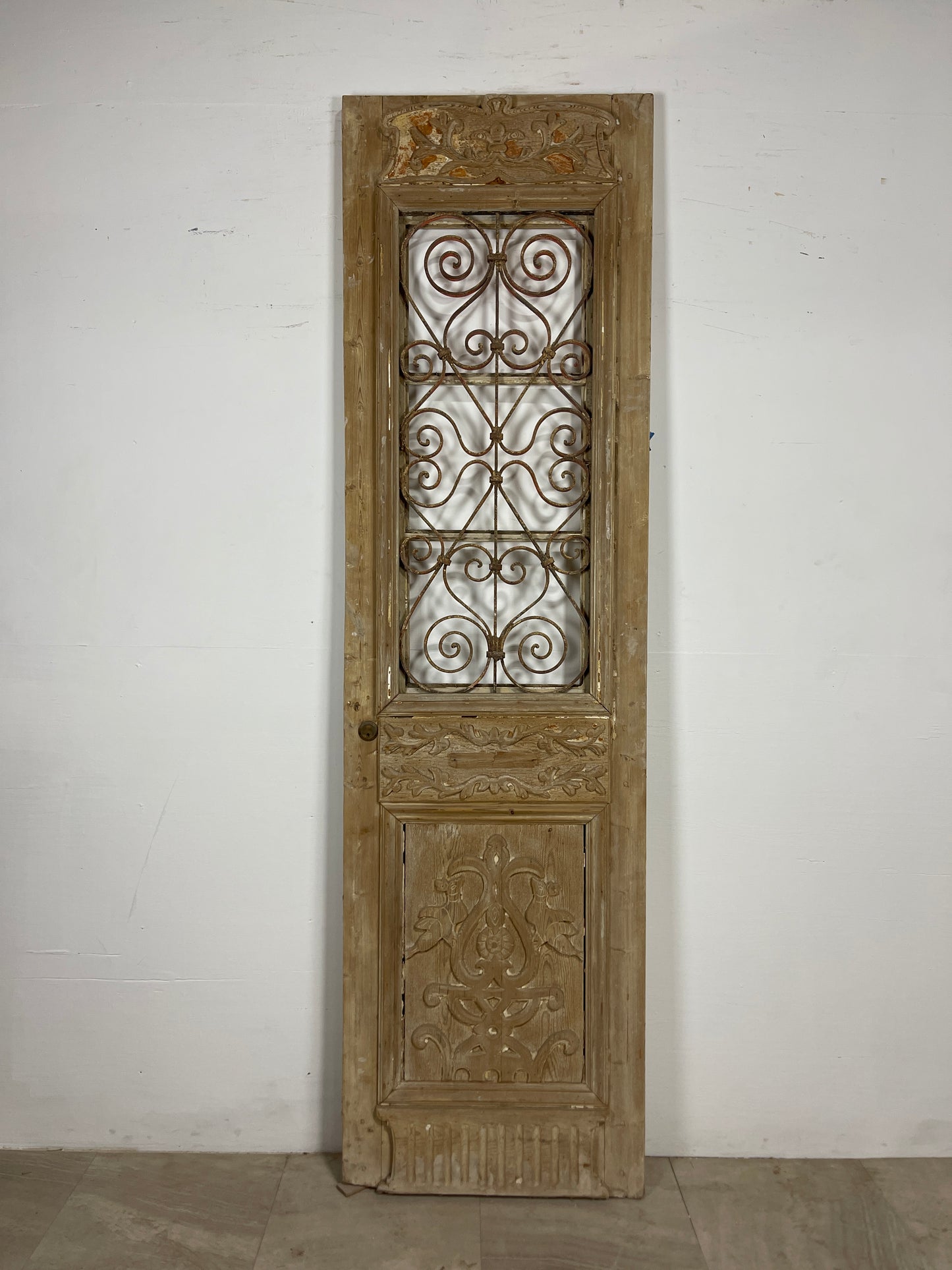 Antique French panel single door with Metal (96.25 x 26.75) O29