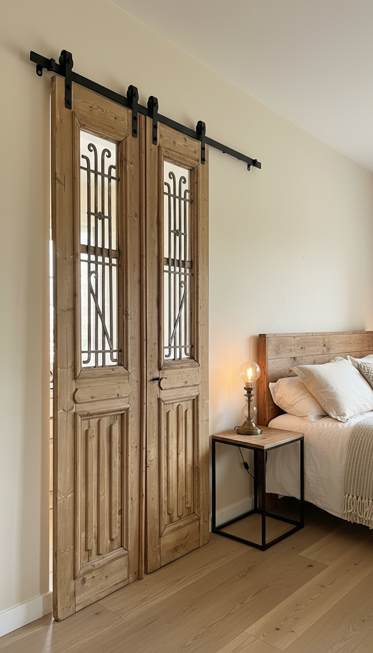 Antique French panel doors with Metal (96x41) P87