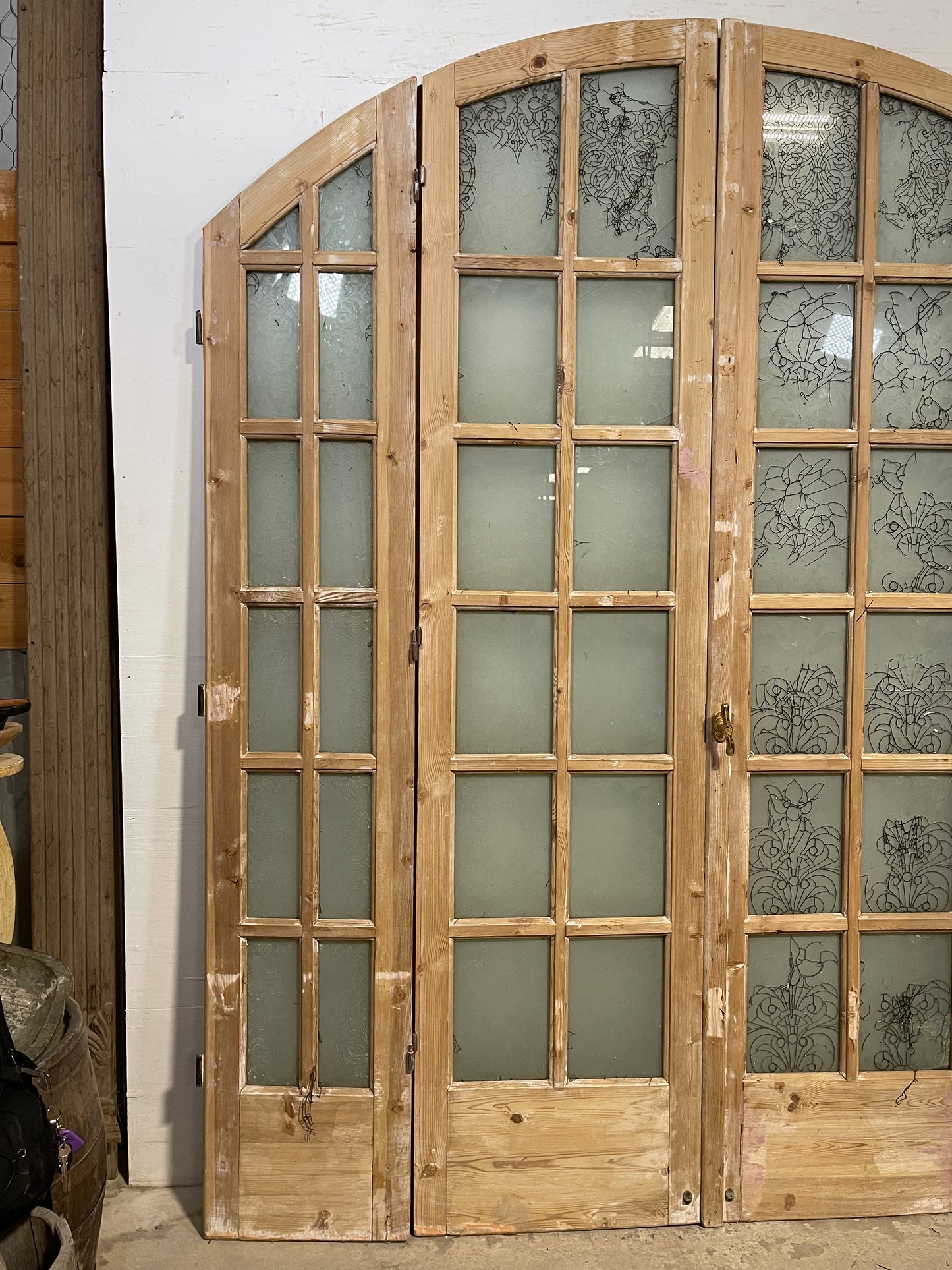 Antique French Panel Doors with Glass Arched (100.75x84.75) L105