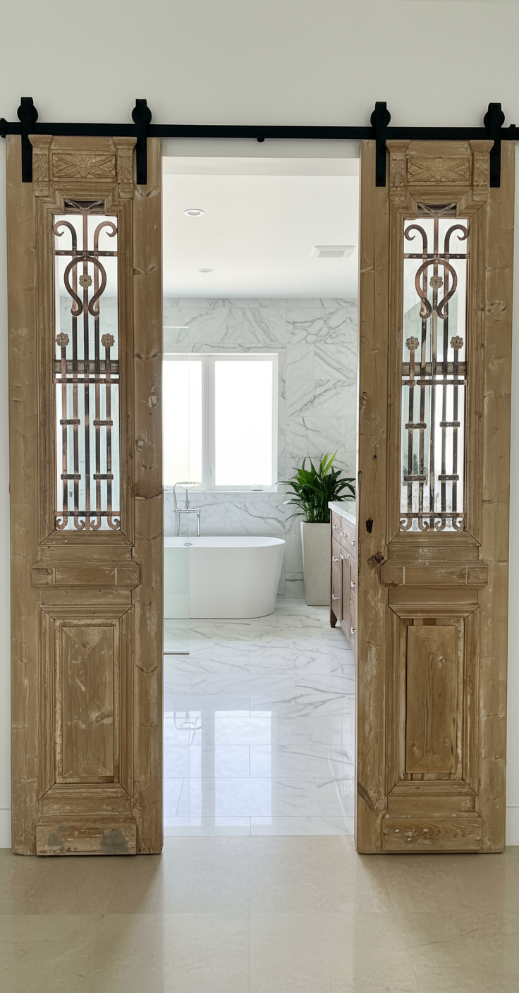 Antique French panel doors with Metal (94.5x41.5) P115