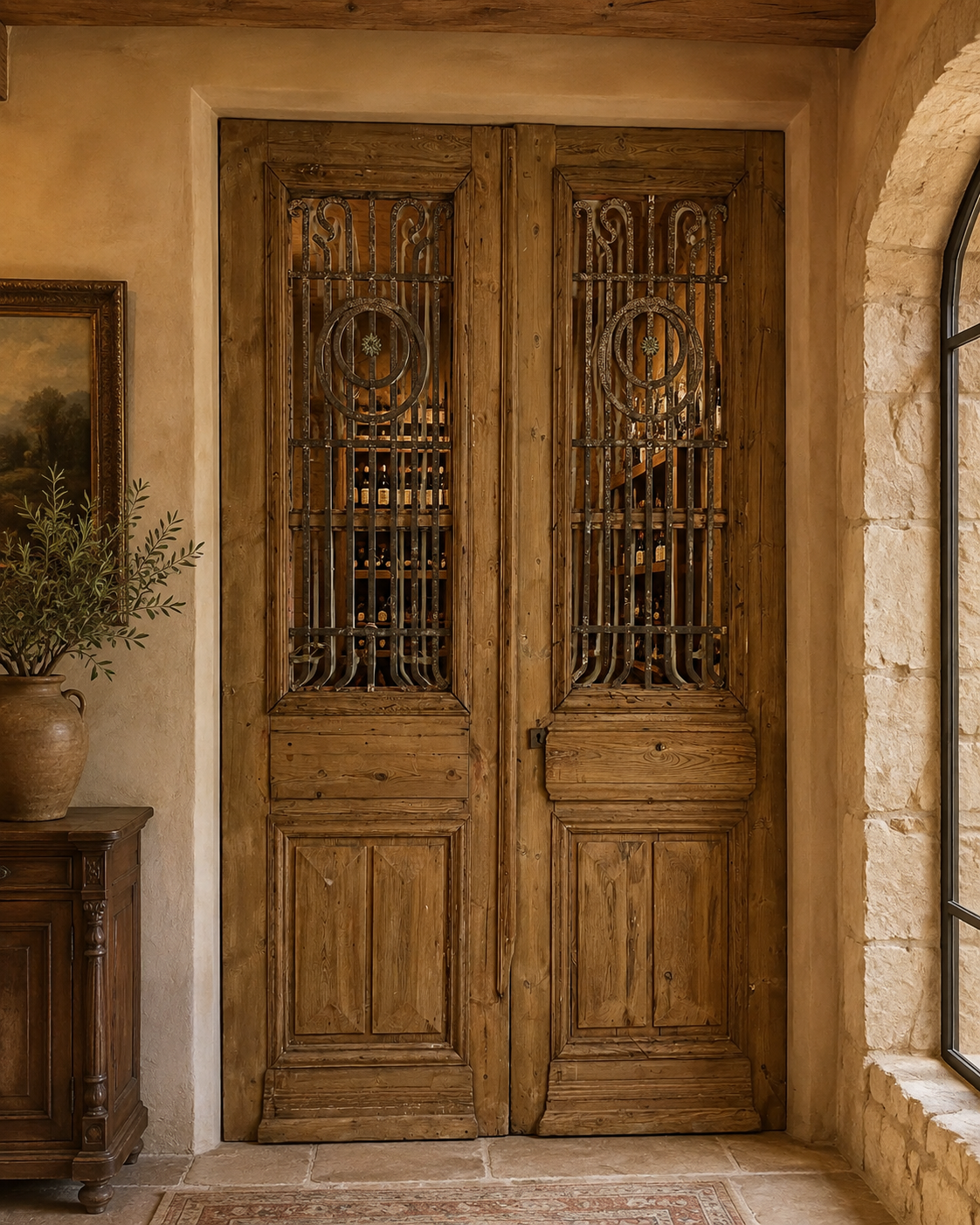 Antique French panel doors with Metal (87 x 55) P32
