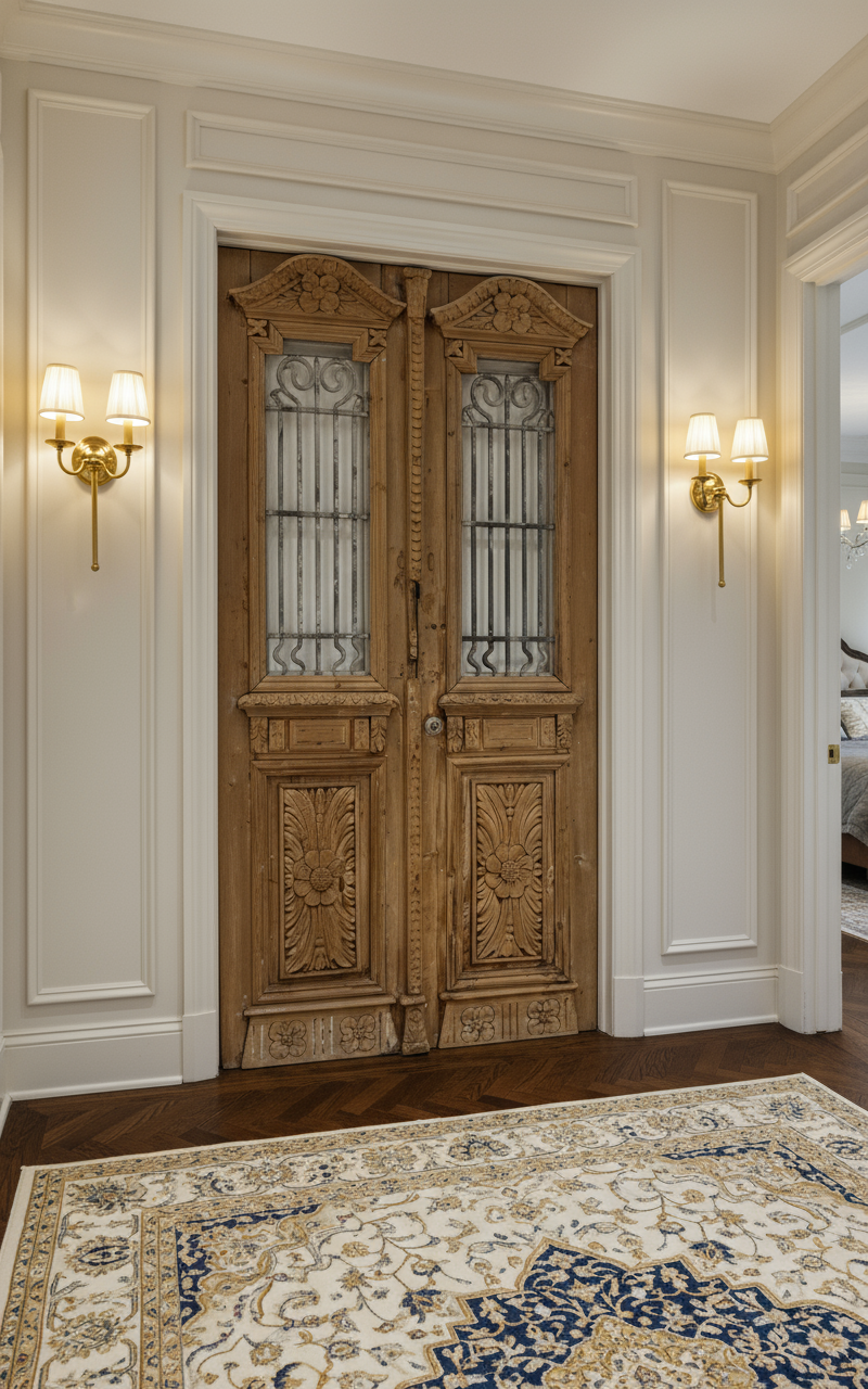 Antique French panel doors with Metal (93x47) P90