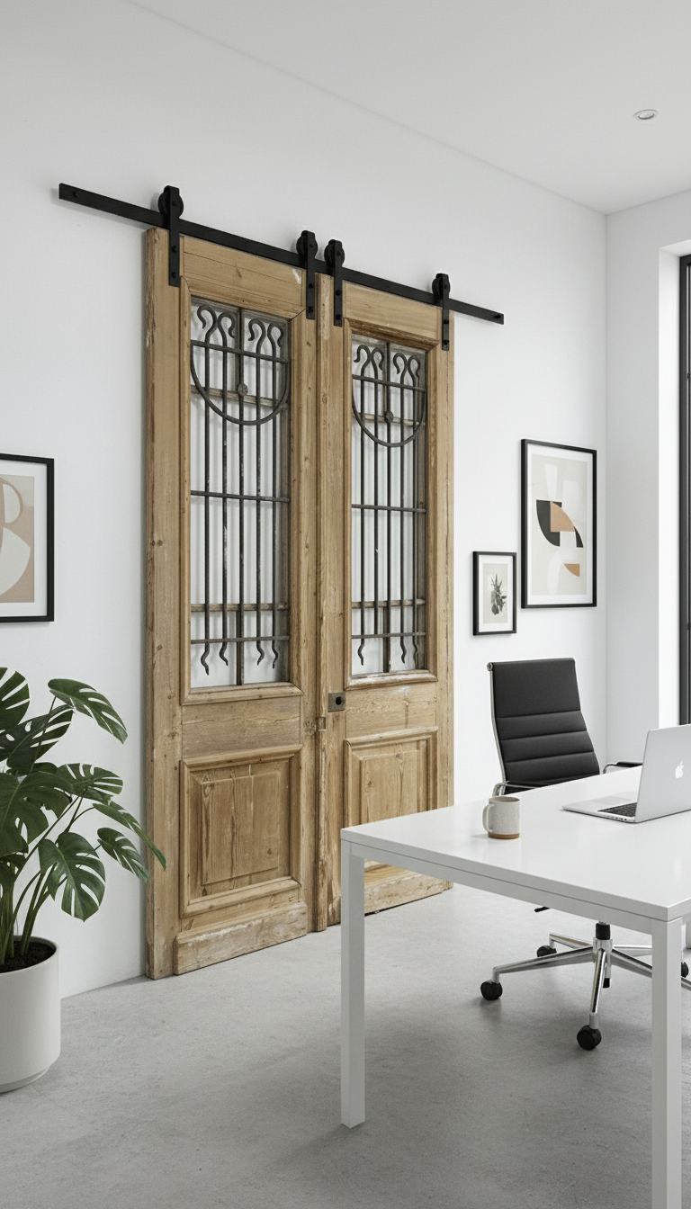 Antique French panel doors with Metal (94x56.5) P127