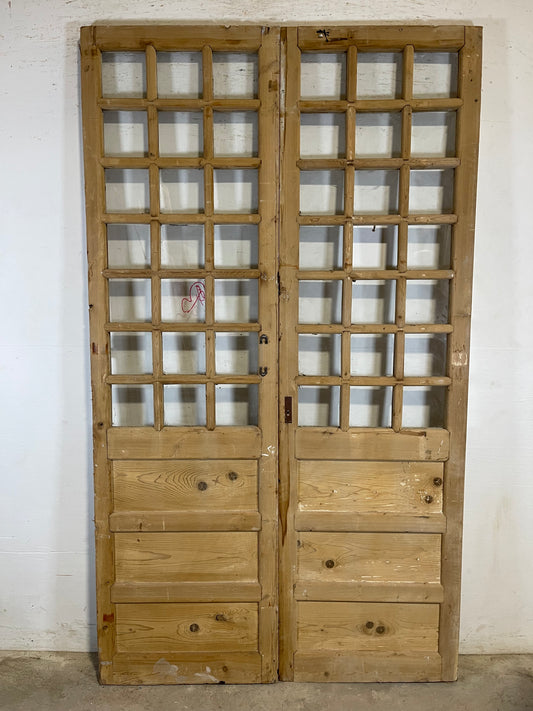 Antique French panel doors with glass (89.25x51.25) L151
