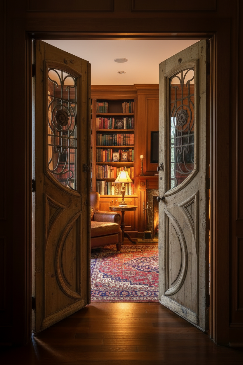 Antique French panel doors with Metal ( 107.5 x 59) O999