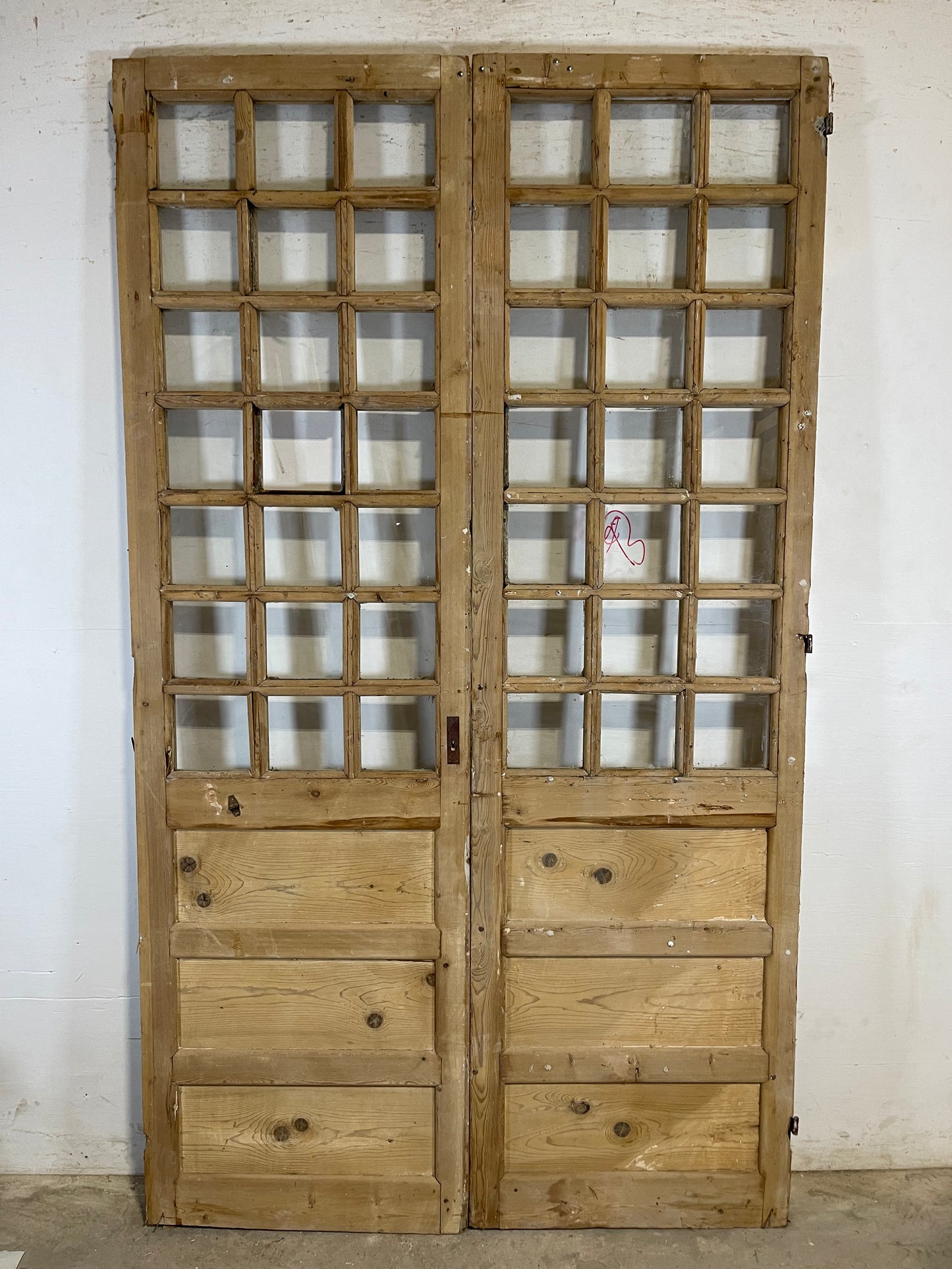 Antique French panel doors with glass (89.25x51.25) L151