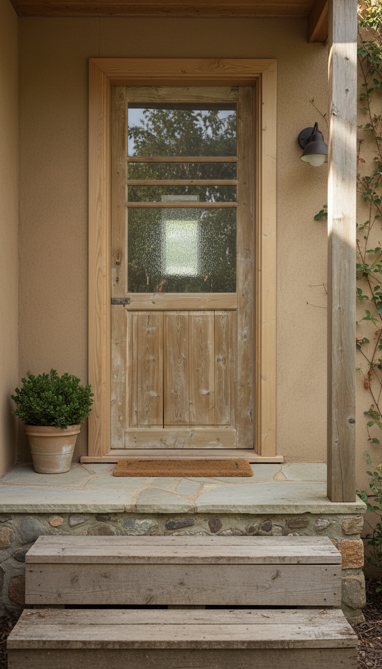 Antique French panel single door with glass (83x31.5) P207