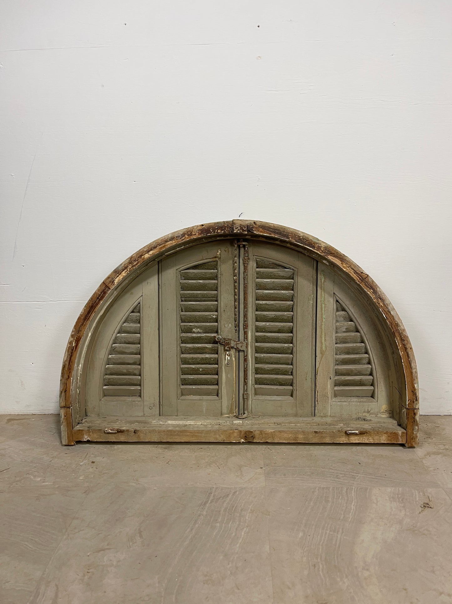 Antique French Shutters - 4 piece set arched in frame (26.5 x 43.25 x 5.75 ) O992