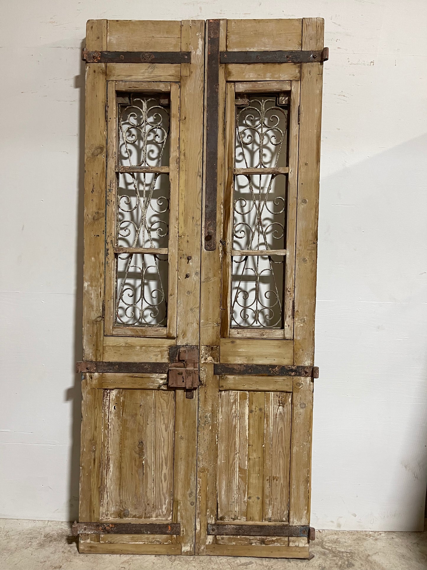 Antique French Panel Doors with Metal (99x47.75)  J120