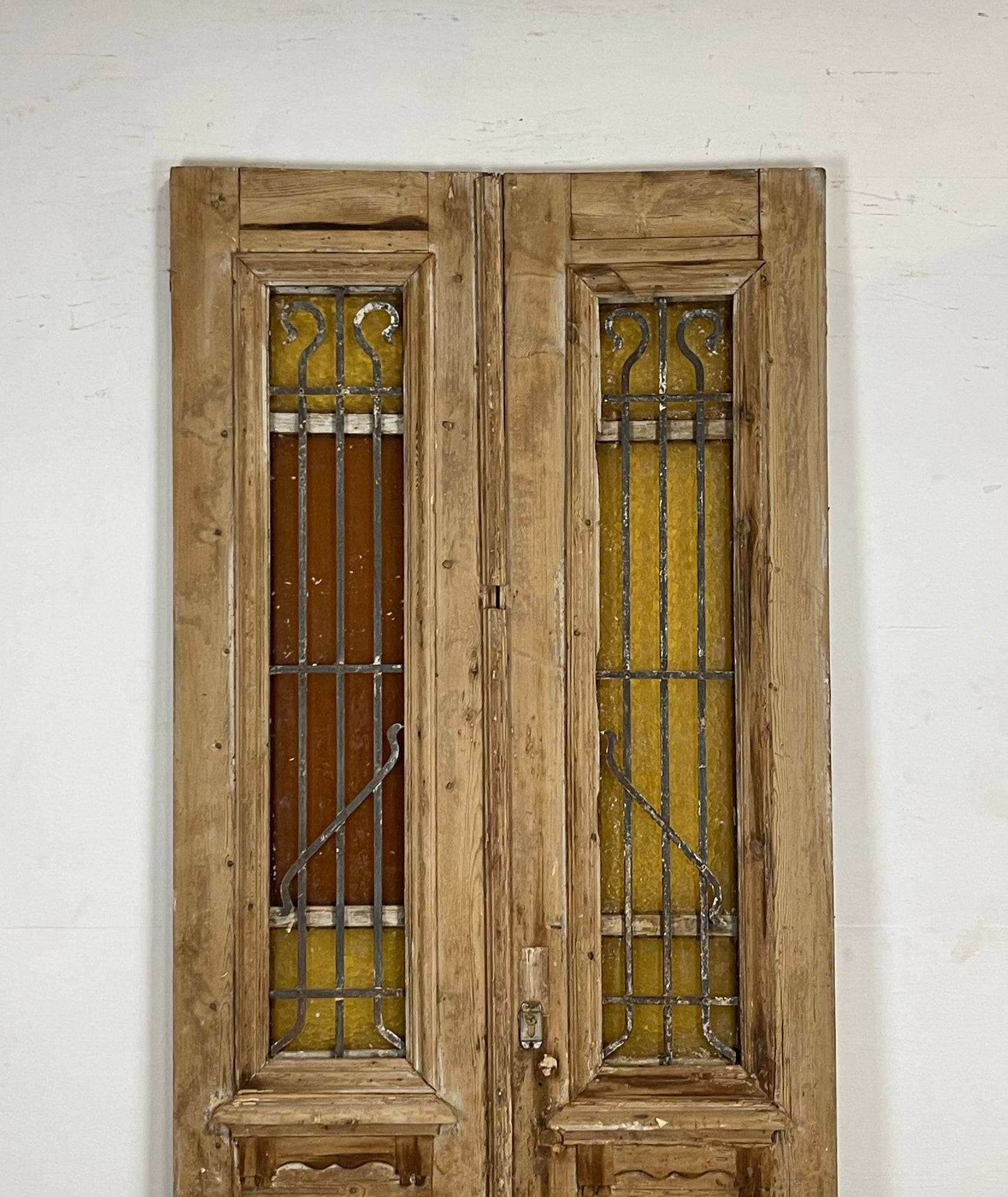 Antique French Panel Doors with Metal (96 x 41)    N016