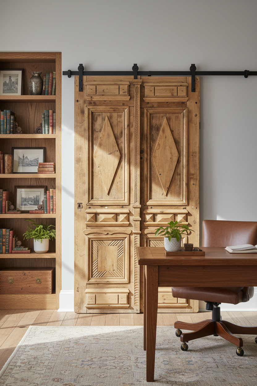 Antique French panel door with carvings (101.5x53) P129