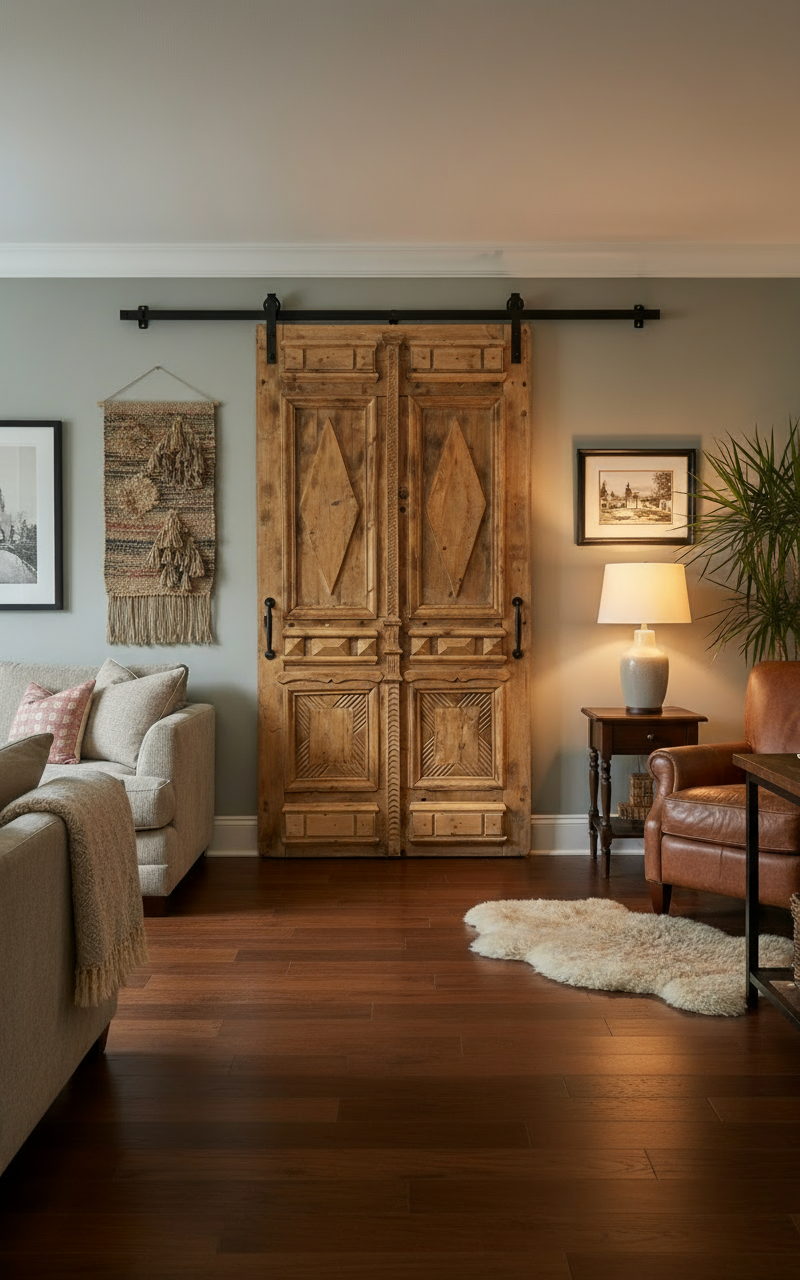 Antique French panel door with carvings (101.5x53) P129