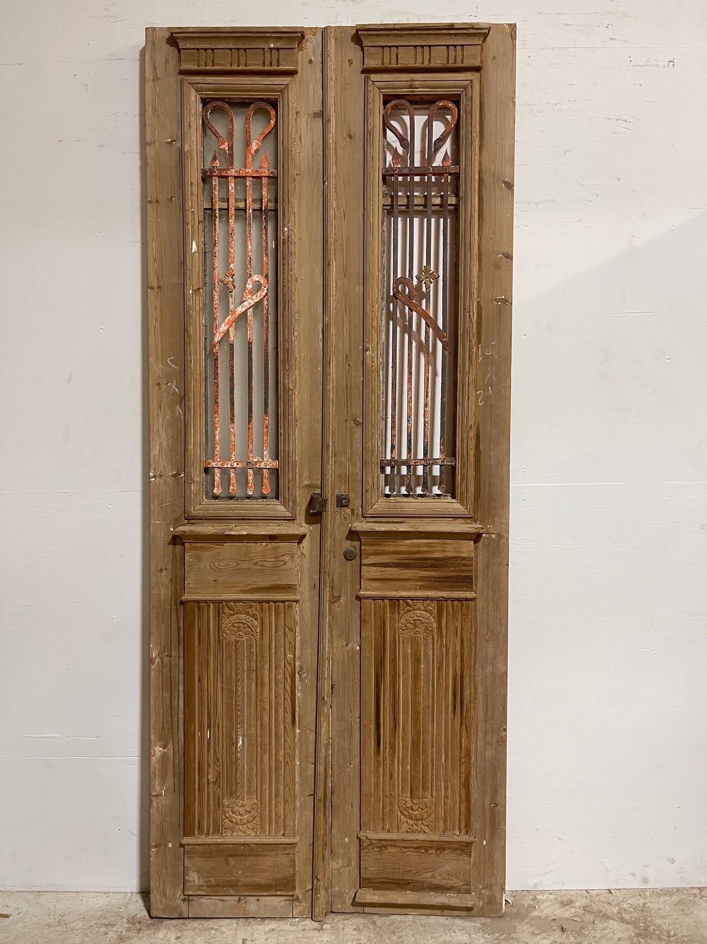 Antique French Panel Doors with Metal (97.5x39.75) J117