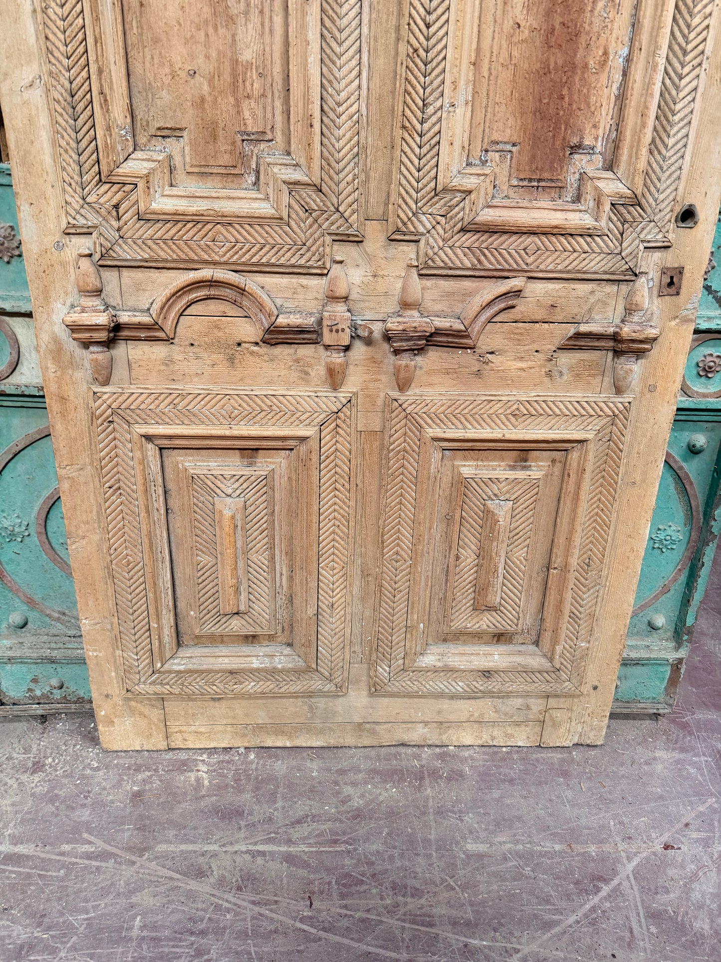 Antique French panel door with carvings (105x47) P133