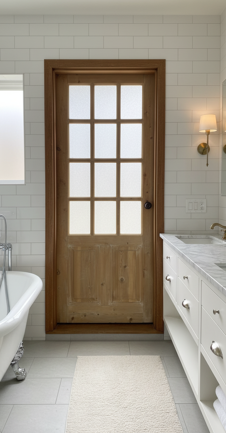 Antique French panel single door with glass (85.5x31.75) P206