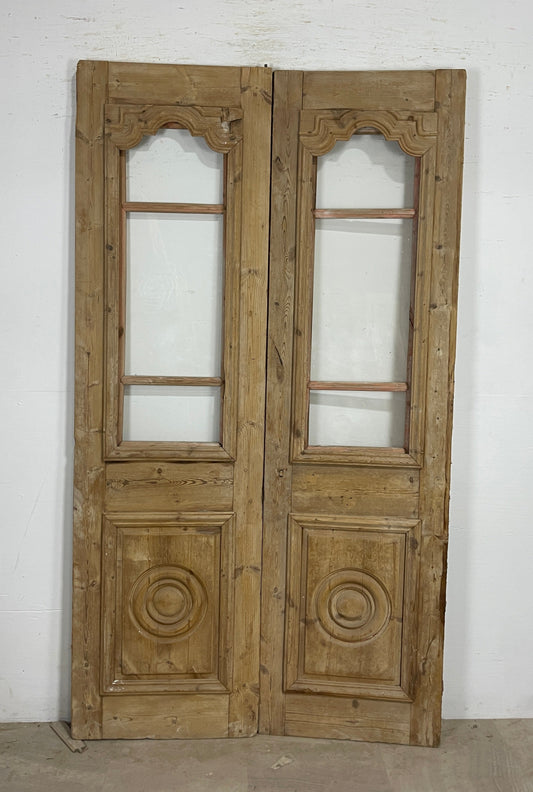 Antique French panel doors with Glass and carvings (91 x 51.5)  P8