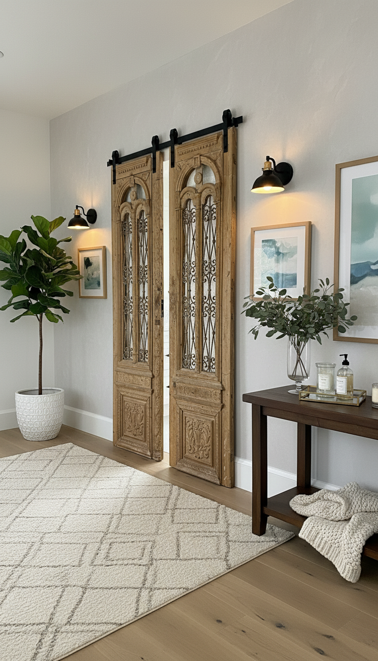 Antique French panel doors with Metal (103x55) P118