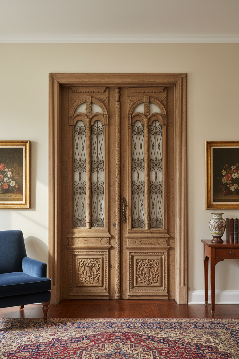 Antique French panel doors with Metal (103x55) P118