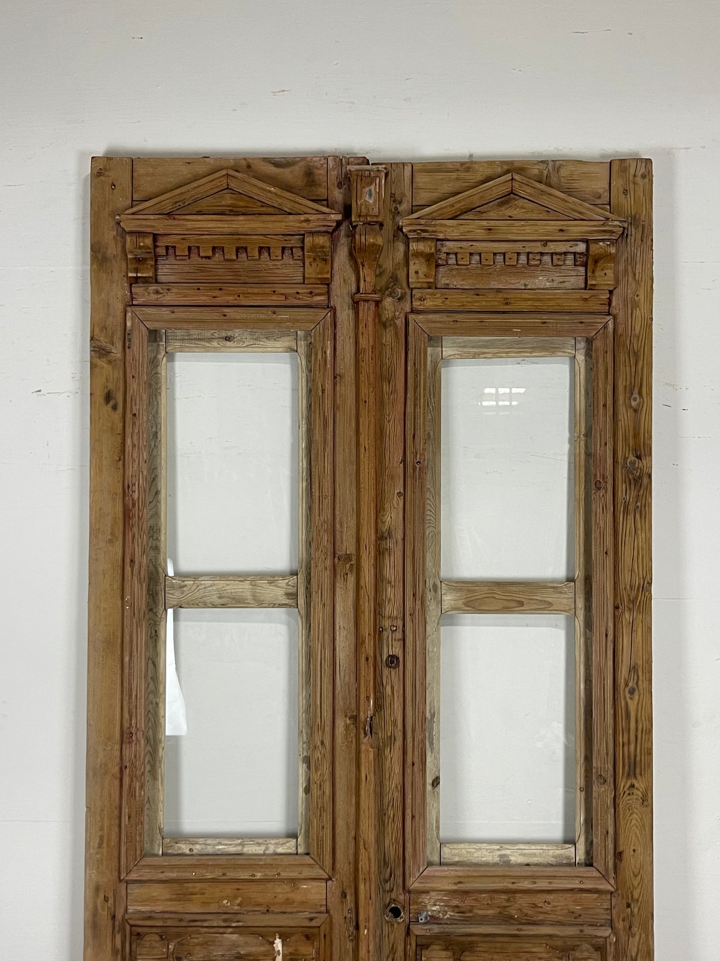 Antique French panel doors with Glass and Carvings  (104.5 x 47) O65