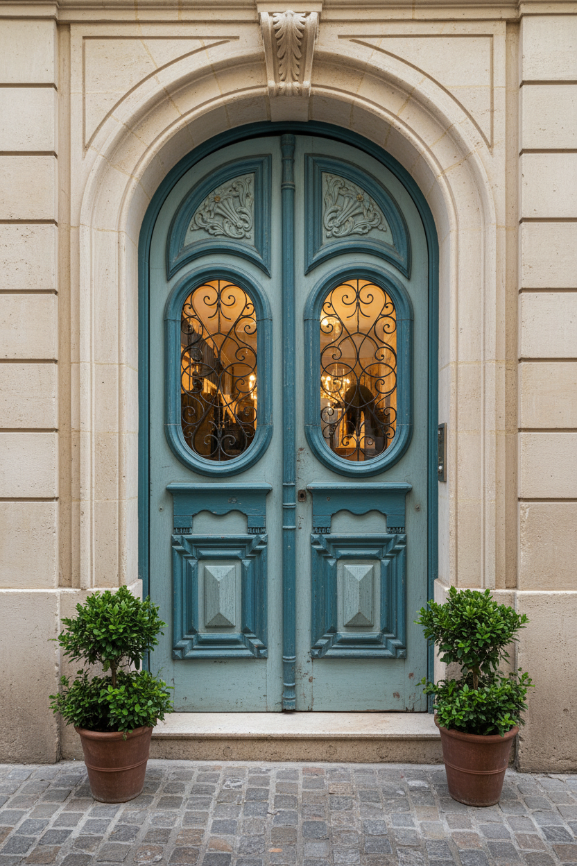 Antique French Panel Doors with Metal  (111 x 55)   N001